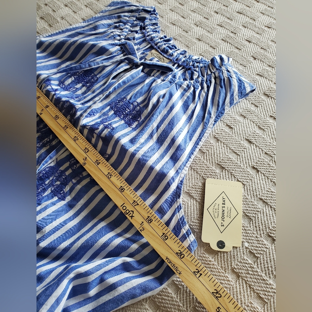 St. John's Bay 100% Cotton Boho Striped Sleeveless Embroidered Sundress NWT - Picture 7 of 10